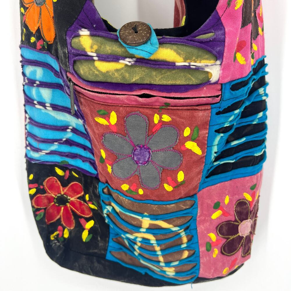 Rising International Boho Hippie Peace Flower Power Patchwork Shoulder Bag Purse